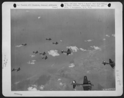 Thumbnail for Boeing > Cloud Hopping To Dunkirk... With Breaks In The Clouds Affording Momentary Glimpses Of The Earth These B-17 Flying Fortresses Of The 452Nd Bomb Group Winged Their Way Toward Dunkirk, France, To Take Part In A History-Making Attack.  Bombers Of The 8Th Air