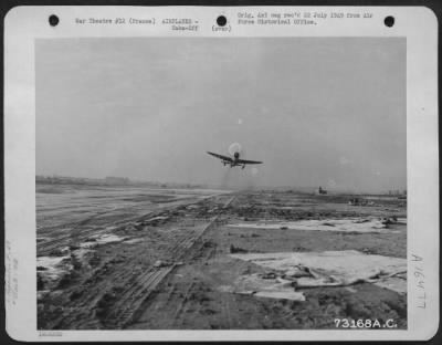 Thumbnail for Republic > Shortly After The 9Th Engineer Command Completed This Airfield Somewhere In France, A Republic P-47 Thunderbolt Takes Off On A Mission Against Enemy Installations.  15 December 1944.