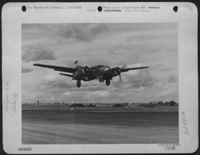 Thumbnail for Douglas > An Douglas A-26 "B" Soars Into The Air From A Landing Strip Somewhere In France Where It Has Been In Use Against Targets On The Western Front With The Other 9Th Air Force Bombers, Martin B-26S And Douglas A-20S.