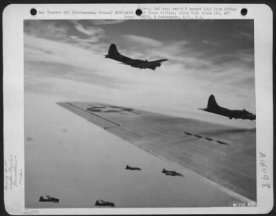 Thumbnail for Vapor Trails > With A Background Of Vapor Trails, Boeing B-17 Flying Fortresses Of The 452Nd Bomb Group Wing Their Way Over Nazi-Occupied Territory Enroute To Their Target For The Day - German Airfield At Chateaudun, France, 28 March 1944.  8Th Air Force Attacks On Vita