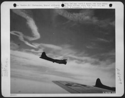 Thumbnail for Vapor Trails > With A Background Of Vapor Trails, Boeing B-17 Flying Fortresses Of The 452Nd Bomb Group Wing Their Way Over Nazi-Occupied Territory Enroute To Their Target For The Day - German Airfield At Chateaudun, France, 28 March 1944.  8Th Air Force Attacks On Vita