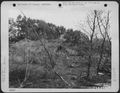 General > Camouflaged Store Room Of V-1 Rocket Site Near Cherbourg, France.