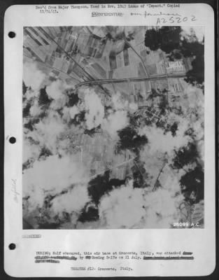 Thumbnail for Consolidated > DURING; Half obscured, this air base at Grasseto, Italy, was attacked by Boeing B-17s on 21 July.