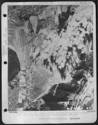 Thumbnail for Villacoublay > The workshops and large hangars disappear from view as bursts from our 500-lb. bombs blot out the target. (For main caption see print 24884 A.C.)