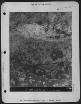 Thumbnail for Wizernes > Built in an old abandoned quarry, the probable rocket emplacement at Wizernes in the Pas de Calais area is shown after having been repeatedly attacked by U.S. 8th Air Force heavies. Direct hits have collapsed much of the quarry walls onto