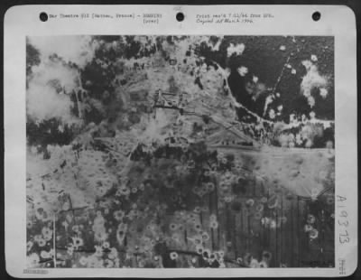 Thumbnail for Watten > This Aerial Photograph Of The P-Plane Emplacement At Watten, France In The Pas De Calais Area Was Made 26 June   1944, After Repeated Attacks By British And American Bombers. Bombs Have Blanketed The Site And The Woods Around It.