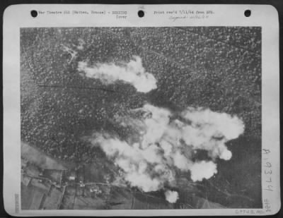 Thumbnail for Watten > Bomb Bursts Obscure The Emplacement At Watten France In The Pas De Calaise Area During An Attack By Heavy Bombers Of The 8Th Af On 27 August 1943.