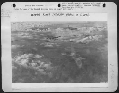 Thumbnail for Boeing > Flying Fortress of the 8th AAF dropping bombs on target in Germany.