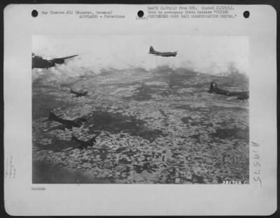 Boeing > Formation of 94th Bomb Group Boeing B-17 "Flying Fortresses" en route to bomb the German Communications center of Munster on Armistice Day 1943.