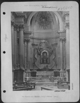 Thumbnail for Consolidated > ITALY-In Rimini, after bombers, artillery, and battleships had pounded the city, few buildings were left untouched. Among those in which little damage was done was this massive church, miraculously spared among shattered buildings. Coming down the