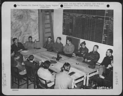 Thumbnail for General > Officers Discuss Future Activities Of The 70Th Service Group During A Conference At Boxted Field, Essex, England On 29 August 1943.