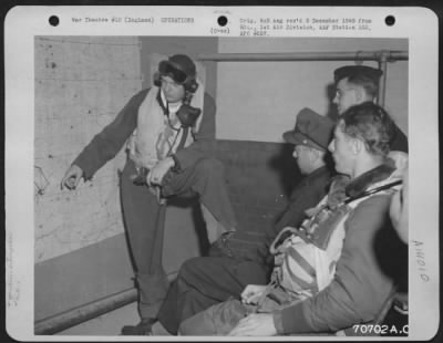 Thumbnail for General > Fighter Pilots, Attached To Hdq., 1St Bomb Division, Are Interrogated After Returning From A Mission Over The Enemy-Held Territory On 31 July 1944.  8Th Air Force, England.