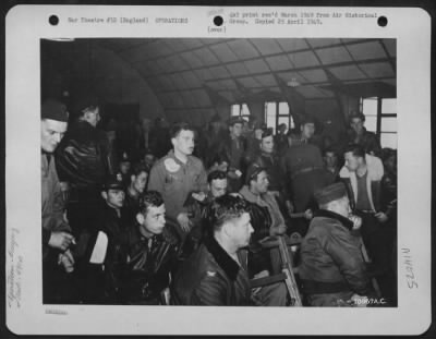 Thumbnail for General > Crews Of The 491St Bomb Group Listen Intently As They Are Briefed On 2 June 1944 For Their First Mission Over Enemy Territory.  England.