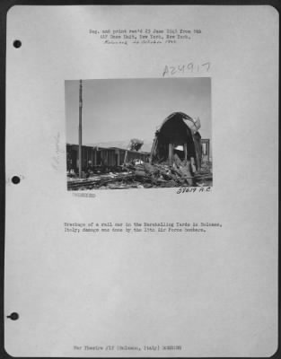 Thumbnail for Consolidated > Wreckage Of A Rail Car In The Marshalling Yards At Bolzano, Italy; Damage Was Done By The 15Th Air Force Bombers.