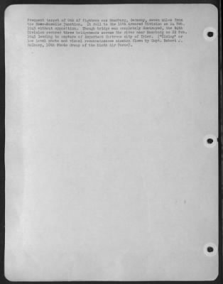 Consolidated > Frequent Target Of 9Th Af Fighters Was Saarburg, German, Seven Miles From The Saar-Moselle Junction.  It Fell To The 10Th Armored Division On 24 Feb. 1945 Without Opposition.  Though Bridge Was Completely Destroyed, The 94Th Division Secured Three Bridgeh