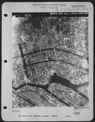 Thumbnail for Consolidated > Aerial View Of Hamburg, Germany Taken 1 Aug 43.  See Prints #4048, 50, 52, 54, 56, 57)