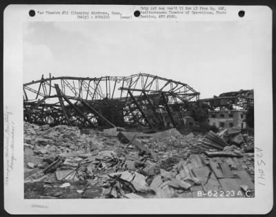 Thumbnail for Consolidated > Bomb Damage To Hangar At Ciampino Airdrome Near Rome, Italy.