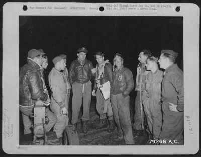 General > 1St Lt. J.M. Smith Of Austin, Texas, Pilot Of The Boeing B-17 "Our Gang" Gives His Crew Final Instructions Just Before Take Off On A Bombing Mission Over Enemy Territory From Bassingbourne, England.  They Are All Members Of The 324Th Bomb Squadron, 91St B