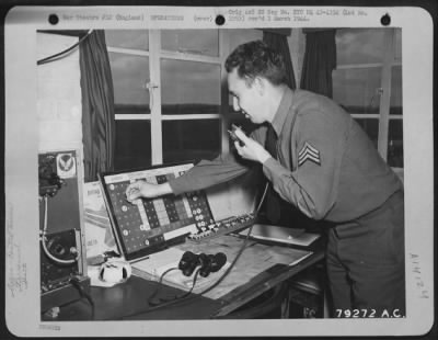 General > Sgt. R.A. Chamberland Of East Taunton, Mass., A Member Of The 324Th Bomb Squadron, 91St Bomb Group, Checks In The Planes As They Land At Bassingbourne, England After Bombing Missions.  24 June 1943.