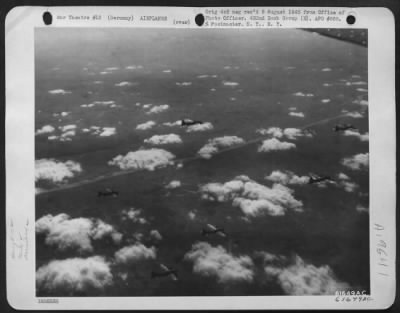 Thumbnail for Boeing > Cloud Hopping To Frankfurt - With Breaks In The Clouds Affording Momentary Glimpses Of The Earth, These B-17 Flying Fortresses Of The 452Nd Bomb Group Wing Their Way Toward Frankfurt, Germany, To Take Part In A History-Making Attack.  Taken 20 March 1944