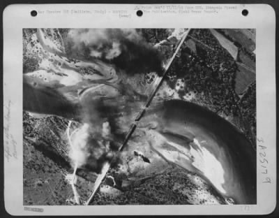 Thumbnail for Consolidated > This Picture Was Taken Immediately After The Precision Bombing By The North American B-25 Mitchells And Shows The Center Of The Huge Structure Destroyed In Two Places, Thus Depriving The Germans Of Another Vital Communications Link.  Galliate, Italy.