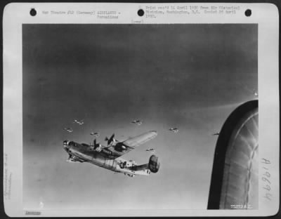 Consolidated > Consolidated B-24 Liberators Fly In Formation While En Route To Bomb Enemy Installations At Battrop, Germany.  11 November 1944.  446Th Bomb Group, 706 Bomb Squadron