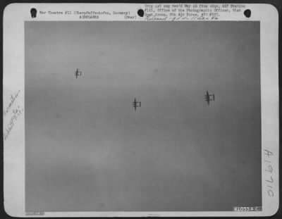 Lockheed > Lockheed P-38 Lightnings Were A Familiar And Welcome Sight To Heavy Bombers Of The 91St Bomb Group, 8Th Air Force, Headed For The Target At Oberpfaffenhofen, Germany.  18 March 1944.  Altitude 24,000 Feet.