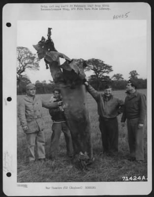 Thumbnail for Framlingham- V-1 > Men Of The 390Th Bomb Group Examine The Remains Of A German Rocket Which Crashed Near Their 8Th Air Force Base In England.  3 October 1944.