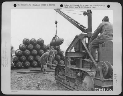 General > U.S. Bombs Being Piled Up Sharnbrook, England Prior To Being Camouflaged.  22 January 1943.