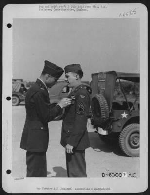 Awards > Colonel Henry Presenting The Air Medal To M/Sgt. Michael Goddard.  16 August 1944 - England.