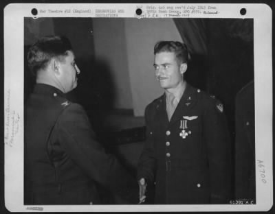 Thumbnail for Awards > Colonel Curtis E. Lemay, Columbus Ohio, Congratulates A Pilot Of The 388Th Bomb Group, Upon Receiving The Distinguished Flying Cross.  England.  5 September 1943.