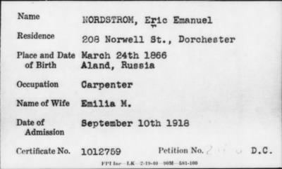 Thumbnail for 1918 > NORDSTROM, Eric Emanuel