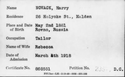 Thumbnail for 1918 > NOVACK, Harry