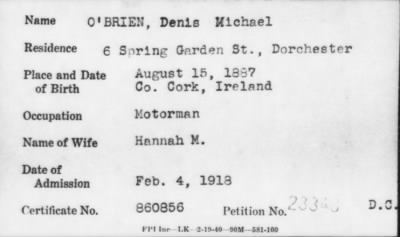 Thumbnail for 1918 > O' BRIEN, Denis Michael