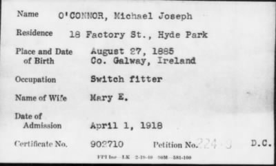 Thumbnail for 1918 > O' CONNOR, Michael Joseph