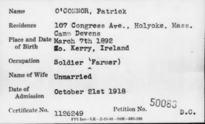 Thumbnail for 1918 > O' CONNOR, Patrick