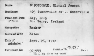 Thumbnail for 1918 > O' DONOGHUE, Michael Joseph