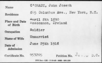 Thumbnail for 1918 > O' GRADY, John Joseph