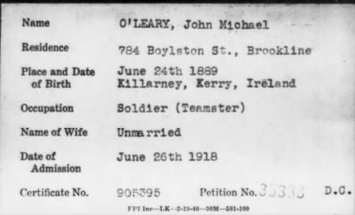 1918 > O' LEARY, John Michael