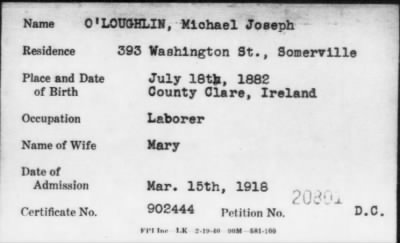 1918 > O'LOUGHLIN, Michael Joseph
