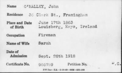 1918 > O'MALLEY, John