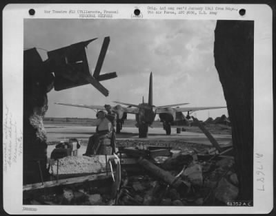 General > A Bombed Out Building Serves As The Frame For This Barbershop Portrait Of A Gi, And A-20 Havoc Of The 9Th Air Force Forms The Backdrop.  Barber Is Cpl. Joe E. Brown Of Enid, Oklahoma, And His Customer Is Cpl. Norman W. Mctier Of Wrens, Georgia.  The Airba