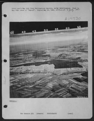 Thumbnail for Operations & Mapping > This Aaf-Made Photo With Superimposed Merton Grid Was One Of The Many That Helped Our Artillery Mash Up Enemy Positions Before The February 1945 Thrust Across The Saar.  Obliques Like This Are Keyed To A Map; Figures At Bottom Of This Photo Refer To Map G