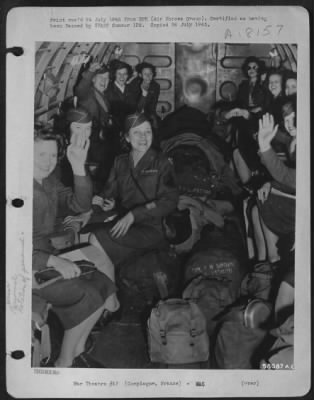 Thumbnail for General > Part Of The First Group Of High-Point Wacs To Leave The Eto For Return To The Us For Discharge, Wave Goodbye From Inside A Douglas C-47 Which Carried Them From 9Th Af Division Hdqs., Namur, Belgium To Compiegn, France On The Initial Stage Of Their Homewar