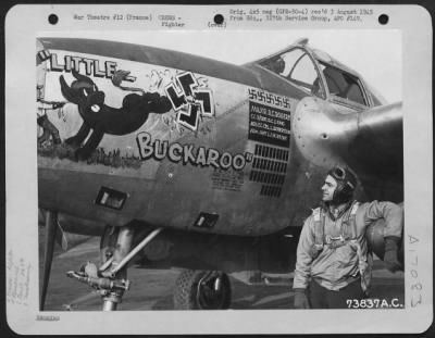 General > Major R.C. Rogers Of The 367Th Figher Group, Poses Beside His Lockheed P-38J 'Little Buckaroo' At An Air Base In France, 12 October 1944.