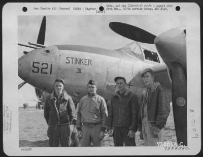 General > Pilot And Ground Crew Of The 367Th Fighter Group, Beside Their Lockheed P-38 'Stinker Iii' At An Air Base In France.  11 October 1944.