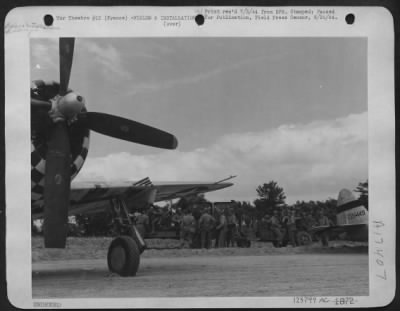 Thumbnail for Miscellaneous > Service Soldiers In The 9Th Air Force 'Sweat Out' The Combat Planes Using Advanced Landing Strips In France For Refueling And Rearming Purposes.  The Men Can Completley Re-Arm And Gas-Up A P-47.