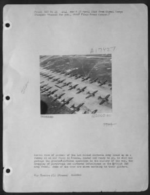 Thumbnail for General > Aerial View Of Gliders Of The 1St Allied Airborne Army Lined Up On A Runway At An Airfield In France, Loaded And Ready To Go, In What Was Perhaps The Greatest Airborne Operation In The History Of The War, The Dropping Of Paratroops And Airborne Infantryme