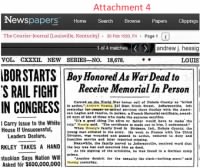 Thumbnail for 1920-02-20 Hessig-Andrew J newspaper Boy Honored As War Dead to Receive Memorial In Person.png