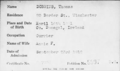 Thumbnail for 1912 > DOBBINS, Thomas